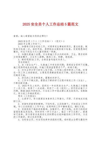 2025年安全员个人工作总结5篇范文