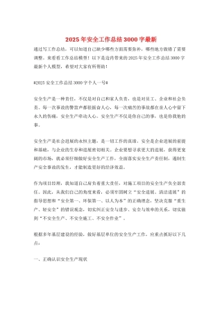 2025年安全工作总结3000字最新