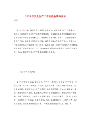 2025年安全生产工作座谈会领导讲话