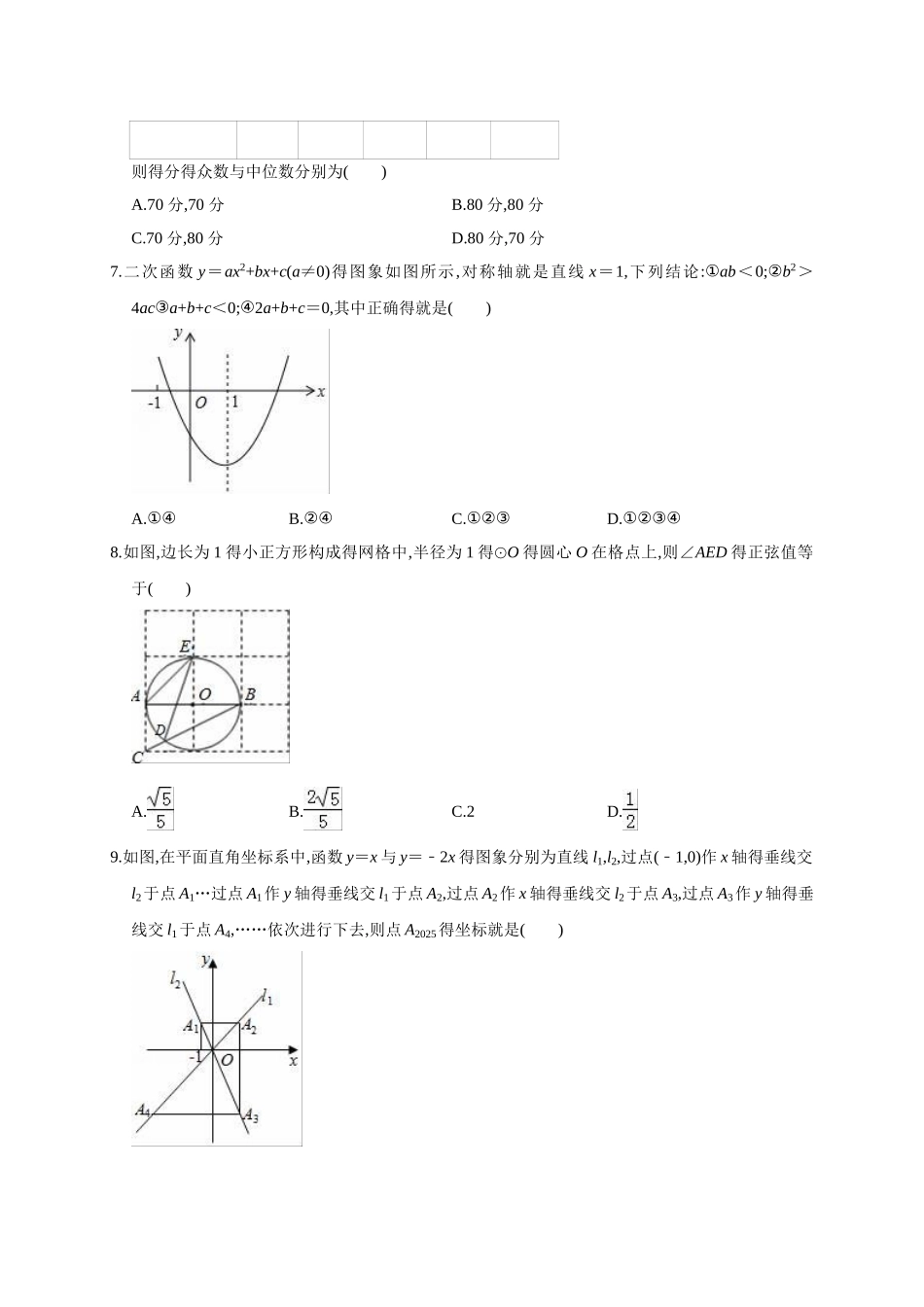 2025年安徽省合肥市包河区中考数学二模试卷_第2页