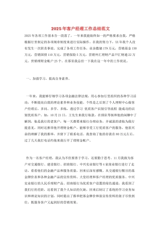 2025年客户经理工作总结范文