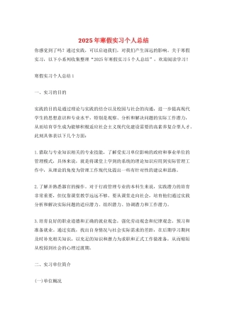 2025年寒假实习个人总结