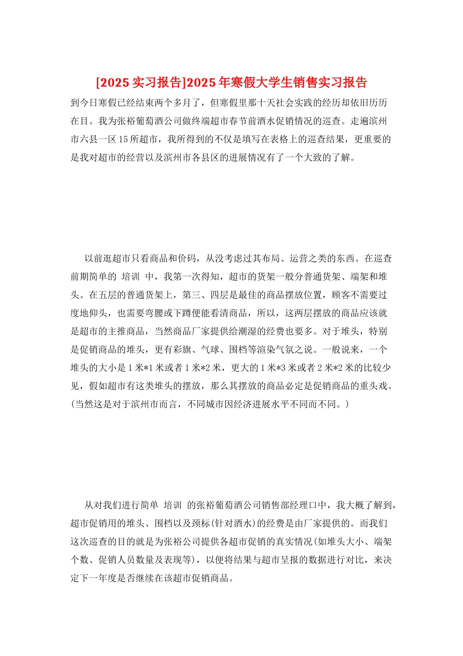 2025年寒假大学生销售实习报告_第1页