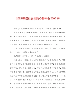 2025年寒假社会实践心得体会3000字