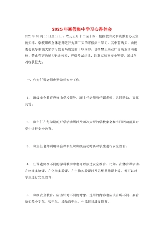 2025年寒假集中学习心得体会