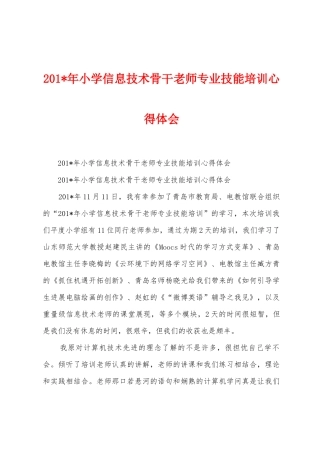 2025年小学信息技术骨干教师专业技能培训心得体会