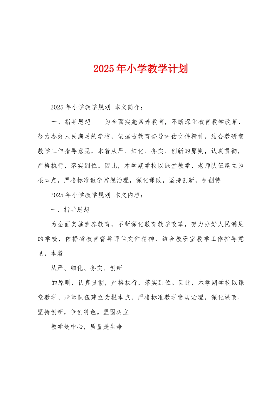 2025年小学教学计划_第1页