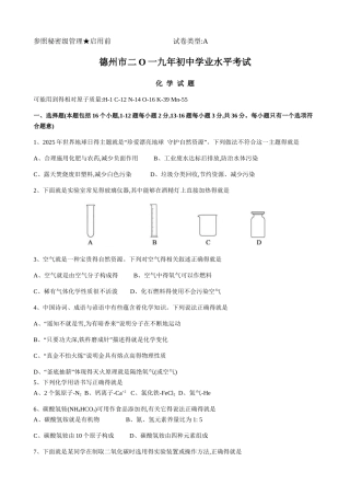 2025年山东省德州市中考化学试卷及答案Word版含答案