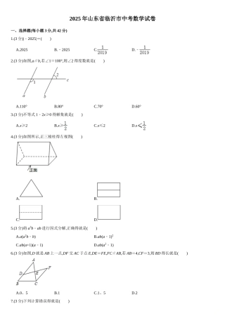2025年山东省临沂市中考数学试卷  解析版