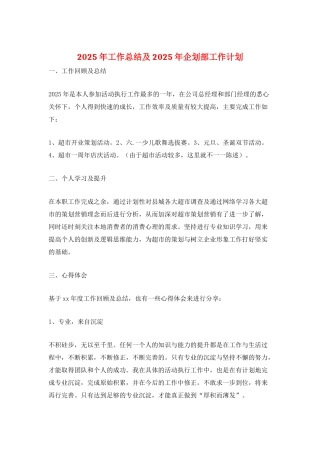 2025年工作总结及2025年企划部工作计划