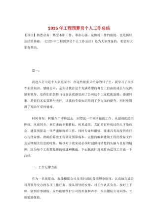 2025年工程预算员个人工作总结