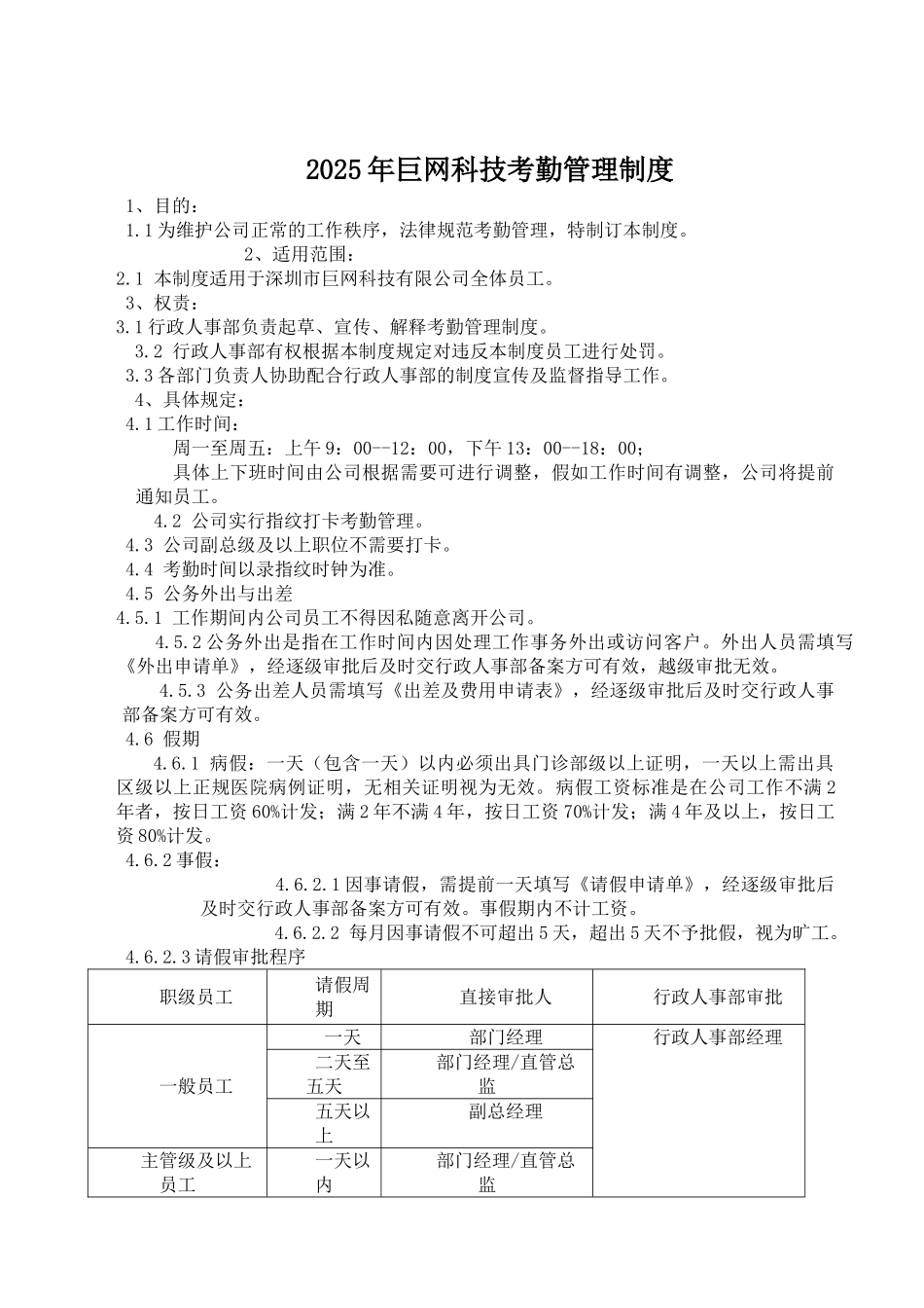 2025年巨网科技考勤管理制度_第2页