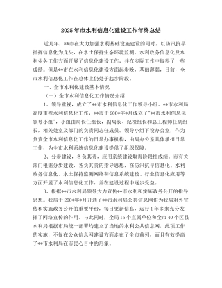 2025年市水利信息化建设工作年终总结