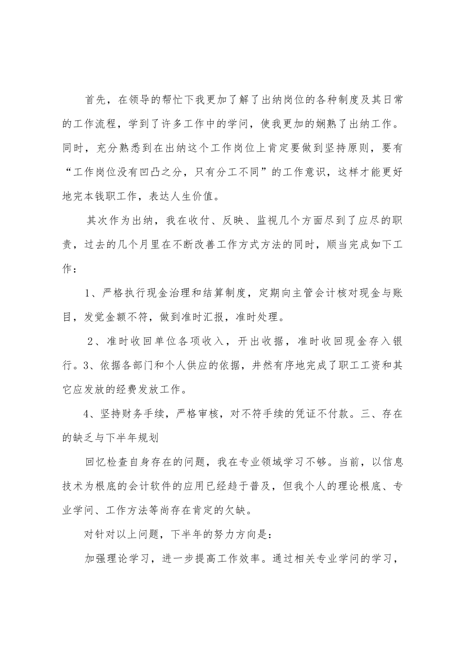 2025年年上半年出纳工作总结_第2页
