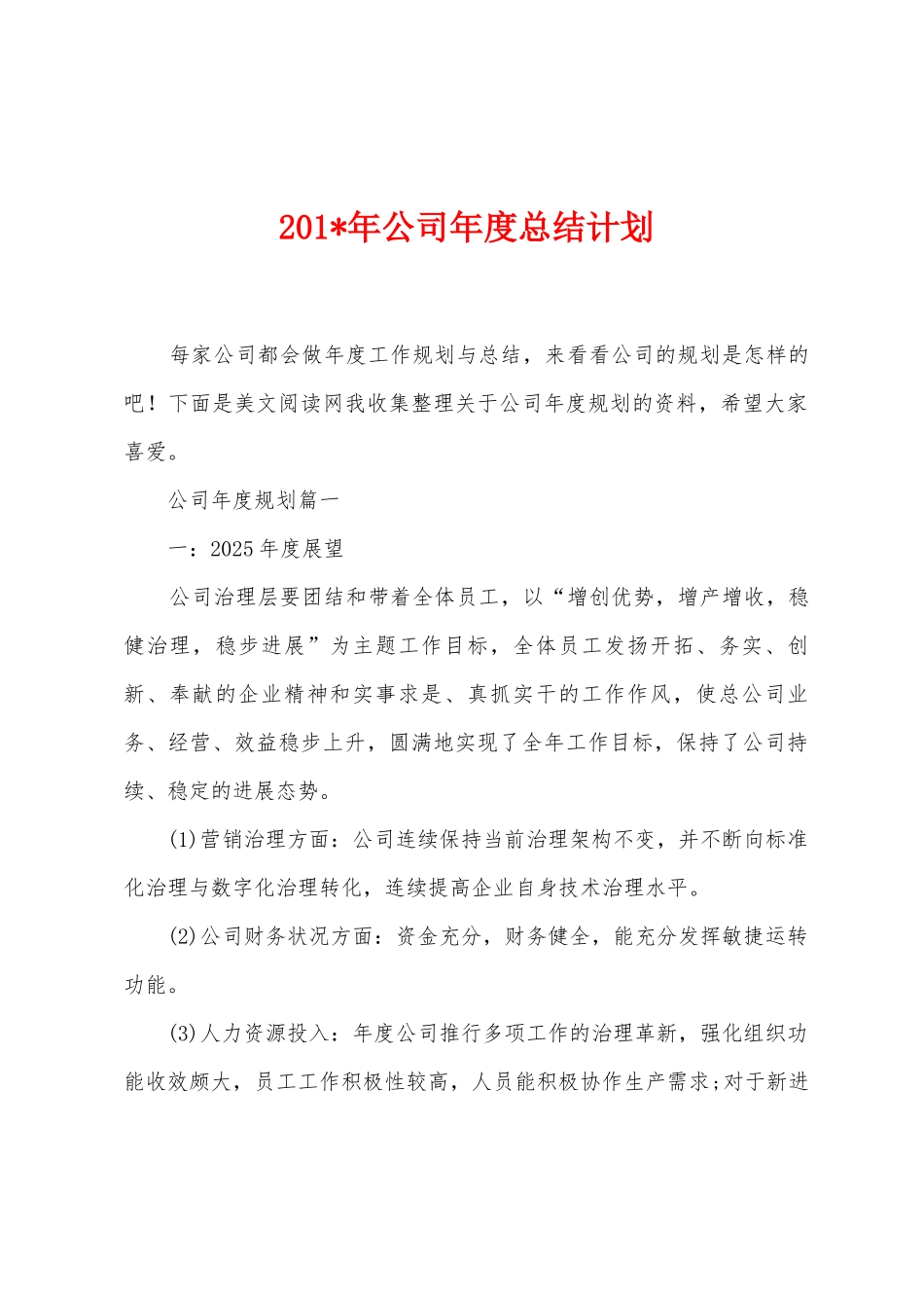 2025年年公司年度总结计划_第1页