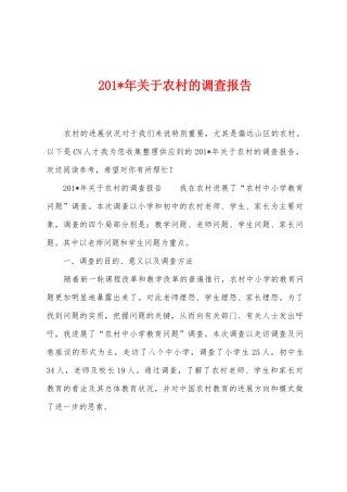 2025年年关于农村的调查报告