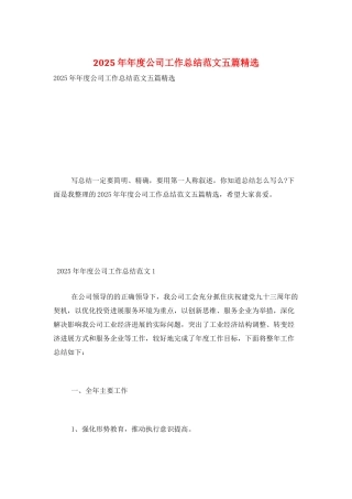 2025年年度公司工作总结范文五篇精选