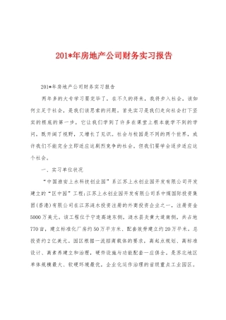 2025年年房地产公司财务实习报告