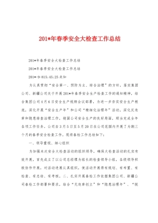 2025年年春季安全大检查工作总结