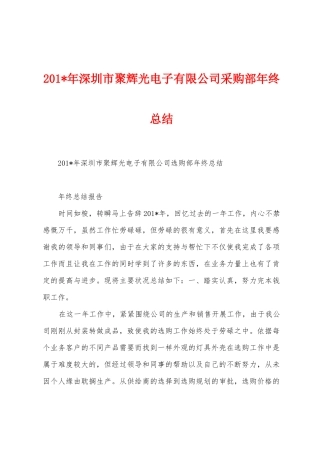 2025年年深圳市聚辉光电子有限公司采购部年终总结