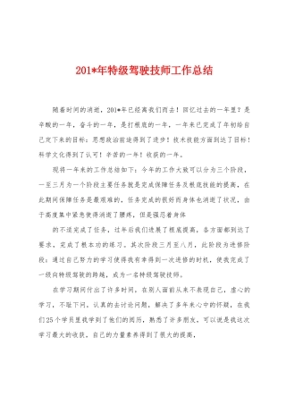 2025年年特级驾驶技师工作总结