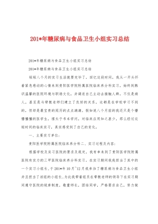 2025年年糖尿病与食品卫生小组实习总结