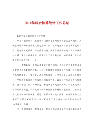 2025年年综合核算统计工作总结