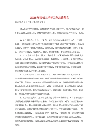 2025年店长上半年工作总结范文