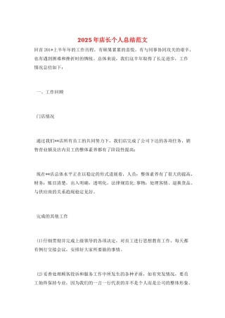 2025年店长个人总结范文