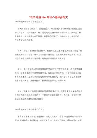 2025年度bim培训心得体会范文
