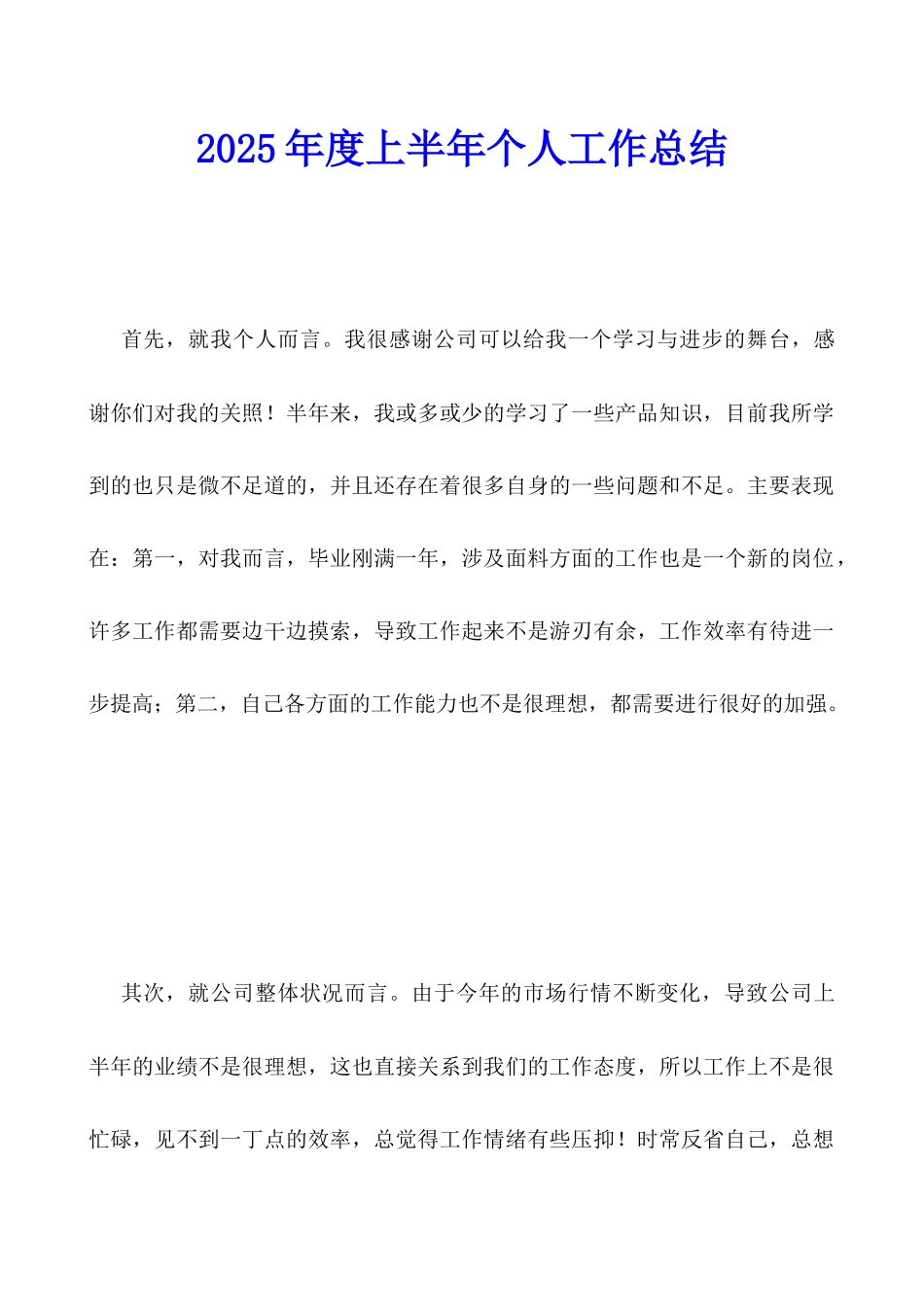 2025年度上半年个人工作总结_第1页