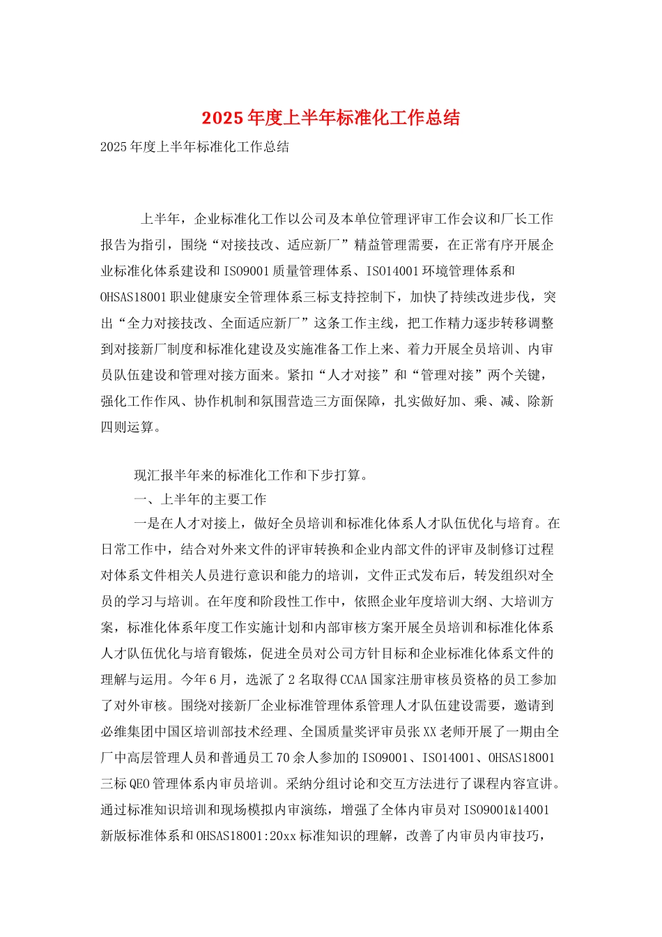 2025年度上半年标准化工作总结_第1页
