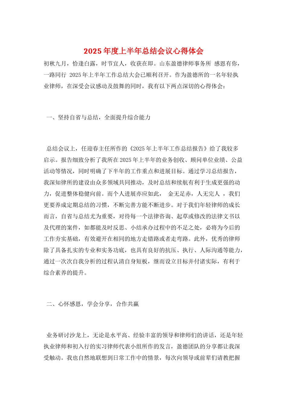 2025年度上半年总结会议心得体会_第1页