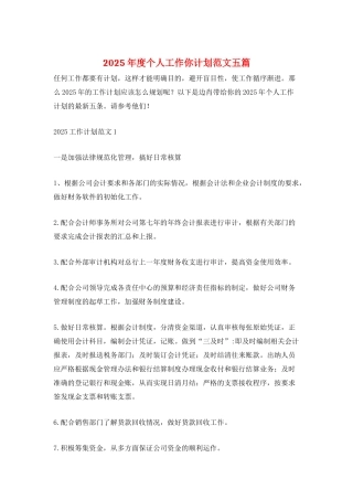 2025年度个人工作你计划范文五篇