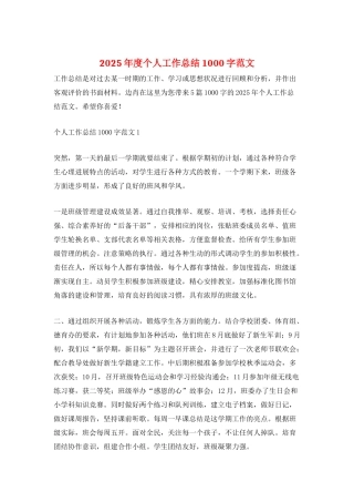 2025年度个人工作总结1000字范文