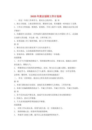 2025年度企划部工作计划表