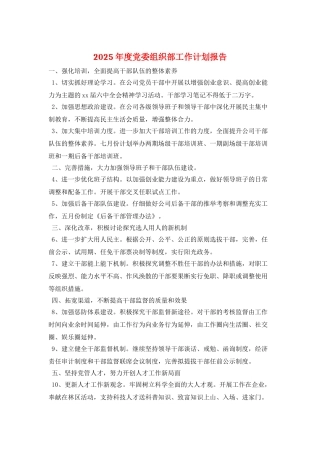 2025年度党委组织部工作计划报告