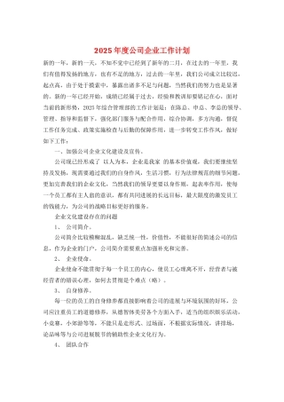 2025年度公司企业工作计划