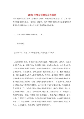 2025年度公司财务工作总结