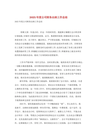 2025年度公司财务出纳工作总结