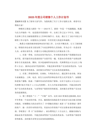 2025年度公司销售个人工作计划书