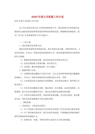 2025年度公司质量工作计划