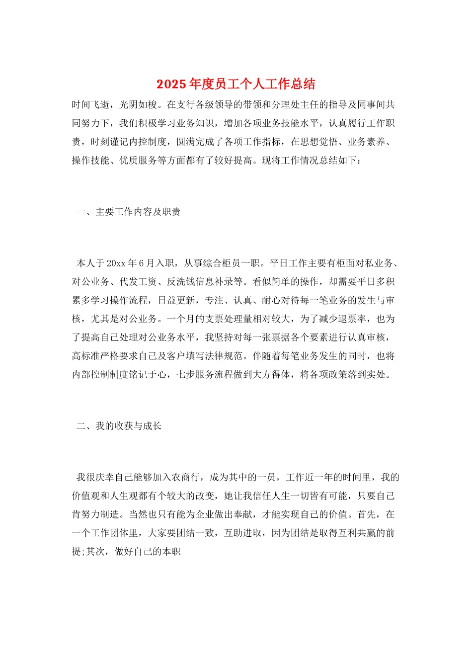 2025年度员工个人工作总结_第1页