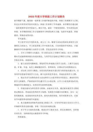 2025年度大学班级工作计划报告