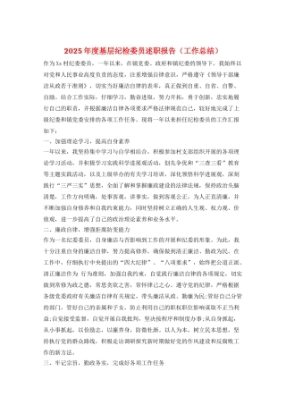 2025年度基层纪检委员述职报告