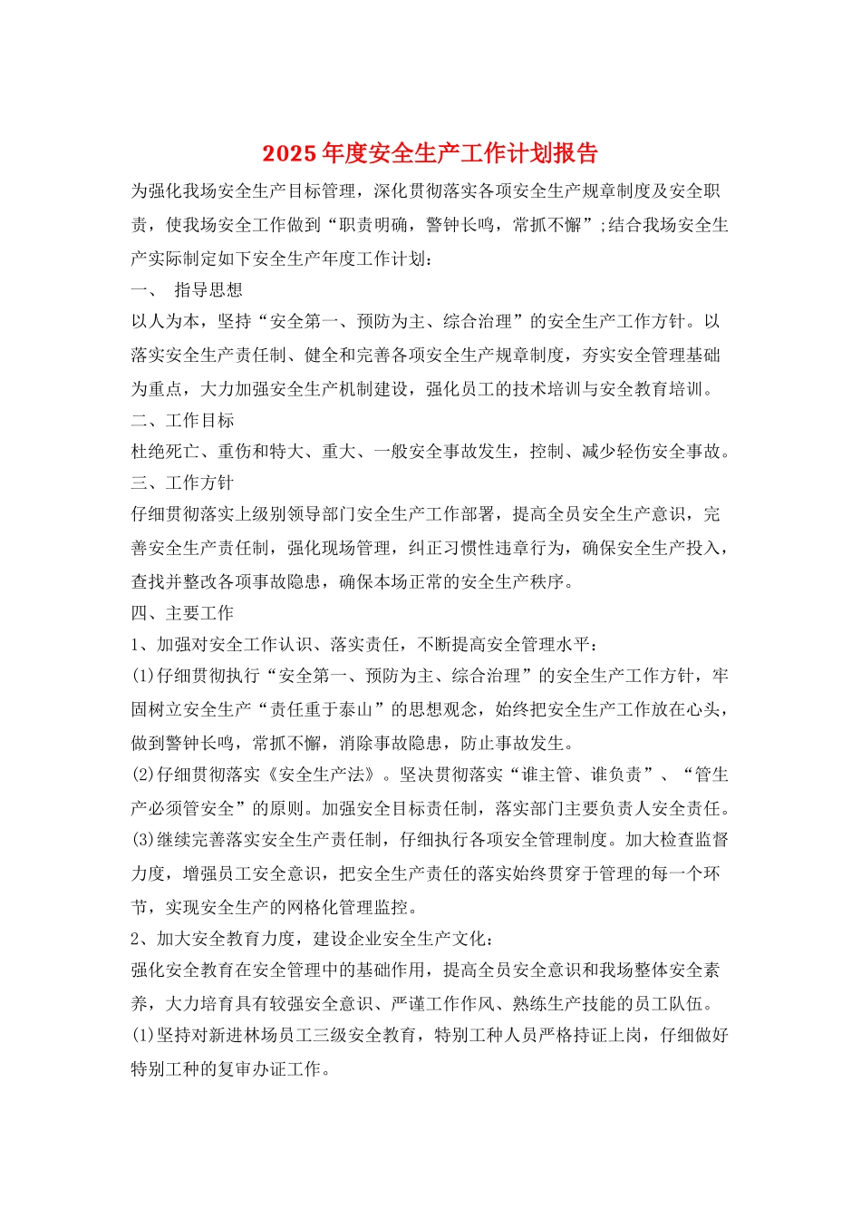 2025年度安全生产工作计划报告_第1页