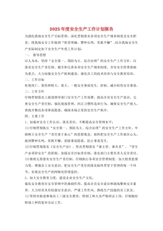 2025年度安全生产工作计划报告