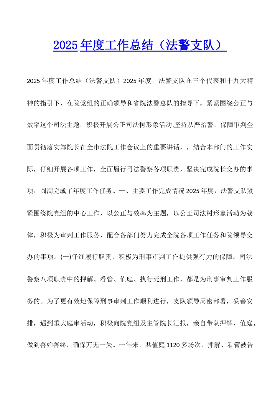 2025年度工作总结(法警支队)_第1页