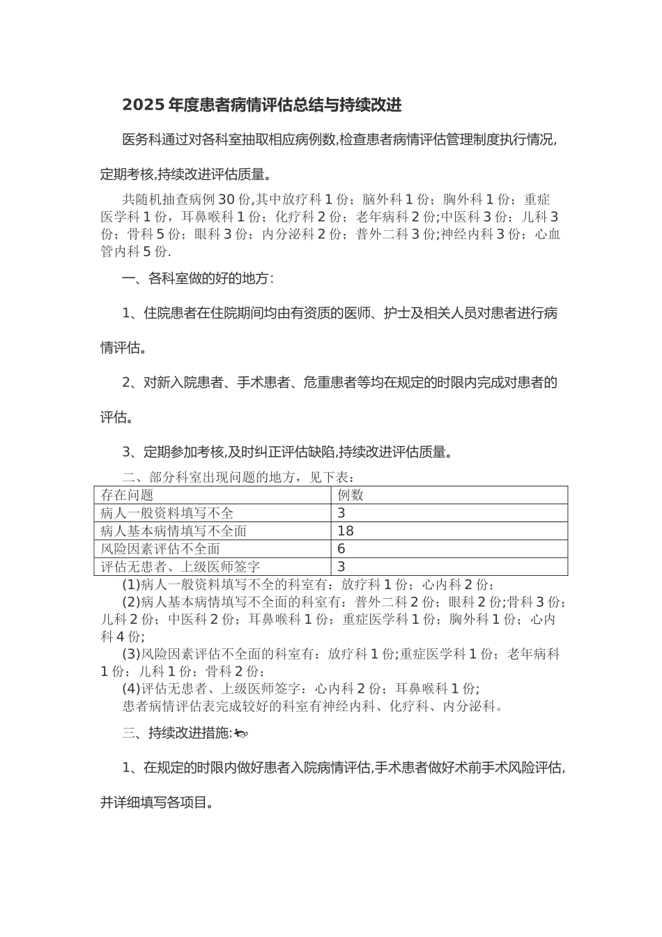 2025年度患者病情评估总结与持续改进_第1页
