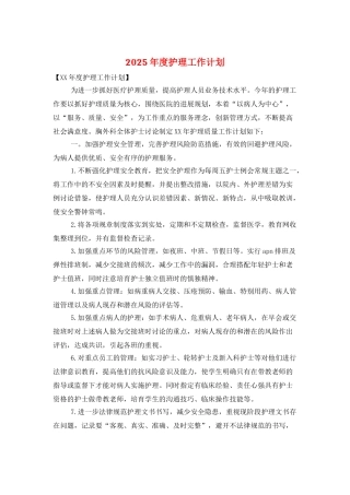 2025年度护理工作计划